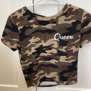 Camo “queen” crop top